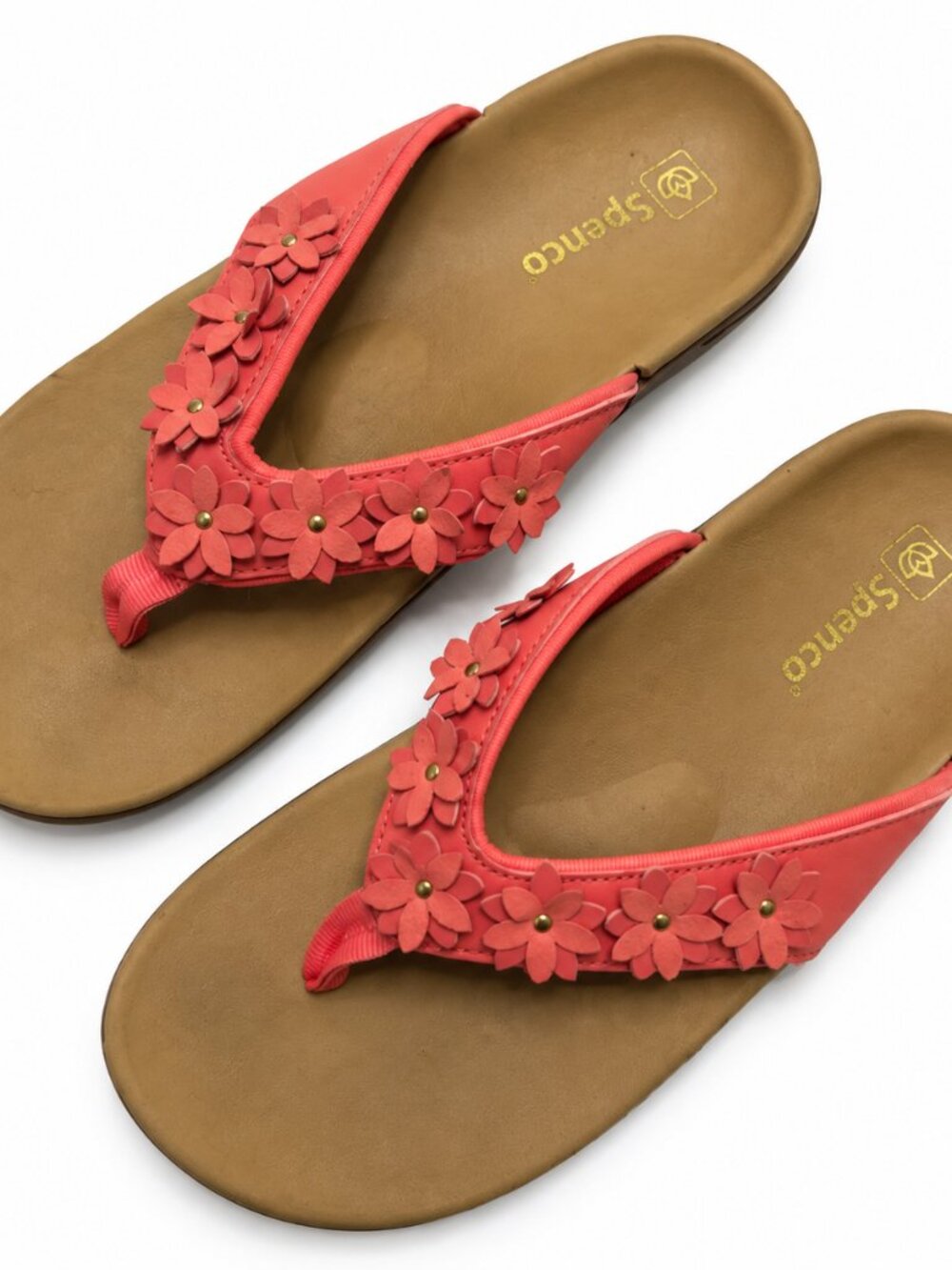 Spenco Coral Floral Thong Sandals Contoured Footbed Comfort Flip Flops Sz 9B